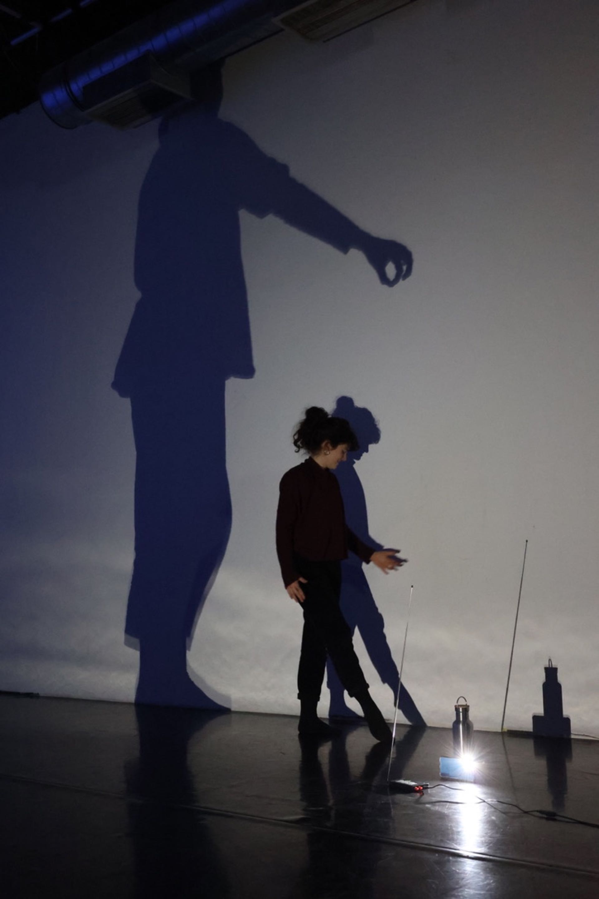 Cèlia being touched by a virtual dancer